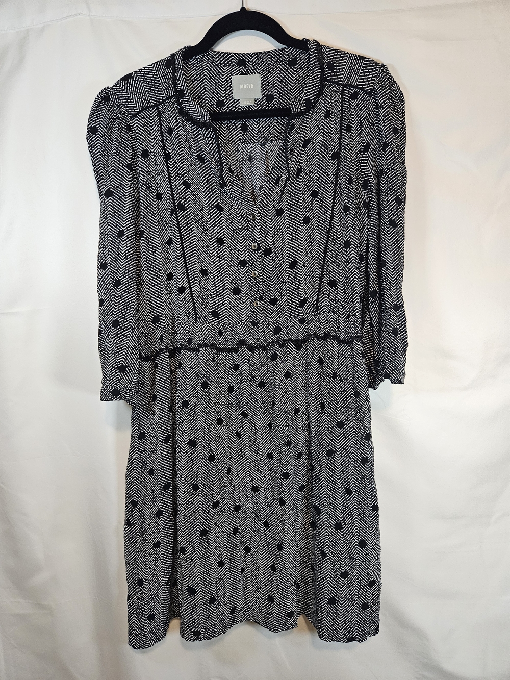 Maeve Black & White Patterned V-Neck Dress